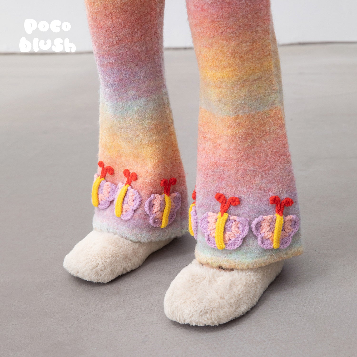 長袖セットアップ Butterfly Flying Colorful Shadow Woolen Pants / 110cm poco blush | Butterfly Shadow Wool Knit Suit 杢調 グラデーション ニットセットアップ【mh0020008】