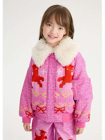 長袖セットアップ Candy pink plush cotton jacket / 110cm poco blush | Stick Needle Lamb Plush Cotton Jacket シープボア 中綿 防風防水ジャケット【mh0020013】