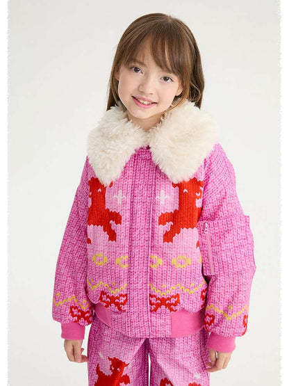 長袖セットアップ Candy pink plush cotton jacket / 110cm poco blush | Stick Needle Lamb Plush Cotton Jacket シープボア 中綿 防風防水ジャケット【mh0020013】