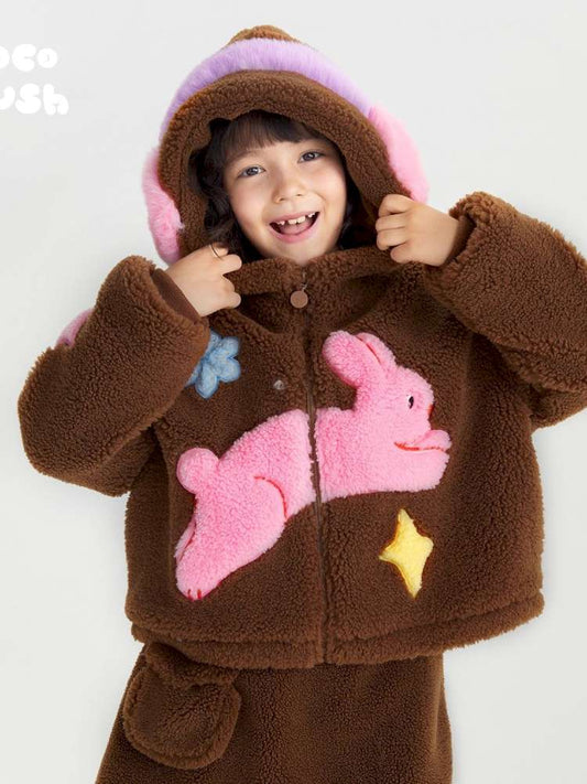カーディガン・パーカー Caramel / 110cm poco blush | Snowman Tumbler Hooded Furry Coat スノーマン フード付き ボアジャケット【mh0020011】