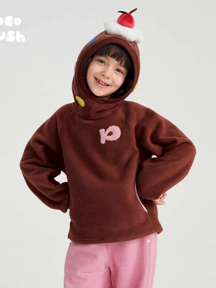 トレーナー・フーディ Caramel / 110cm poco blush | Strawberry Cake Fleece Sweatshirt 立体ドール付き 裏起毛トレーナー【mh0020027】