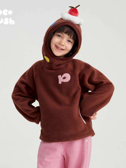 トレーナー・フーディ Caramel / 110cm poco blush | Strawberry Cake Fleece Sweatshirt 立体ドール付き 裏起毛トレーナー【mh0020027】