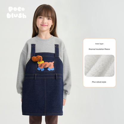 トレーナー・フーディ Denim blue [plush model] / 110cm poco blush | Bread Puppy Denim Fleece Sweater デニム 切替 裏起毛 トレーナー【mh0020003】