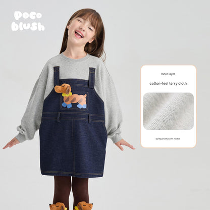 トレーナー・フーディ Denim blue [spring and autumn model] / 110cm poco blush | Bread Puppy Denim Fleece Sweater デニム 切替 裏起毛 トレーナー【mh0020003】