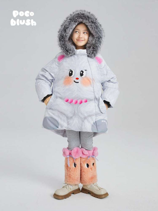 ロングコート Light Gray / 110cm poco blush | Plush Bow Big Face Cat Down Coat ボウ リボン キャット ダウンジャケット【mh0020002】