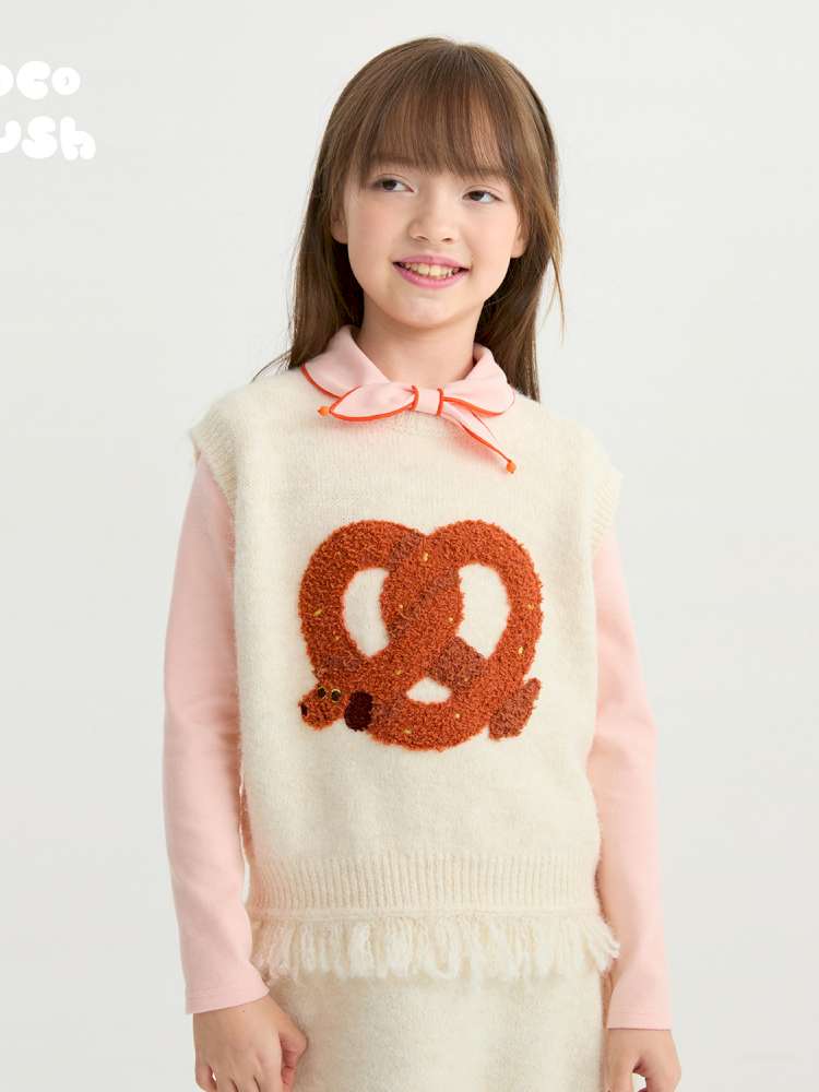 ベスト Milk White / 110cm poco blush | Kink Bread Puppy Wool Vest パピー刺繍 ウール ニットベスト【mh0020026】