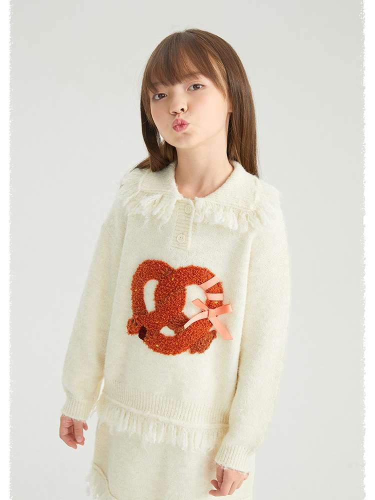 長袖セットアップ Milk White sweater / 110cm poco blush | Braid Puppy Wool Blend Sweater ツイストパン犬 ウール混 ふわふわニット【mh0020030】