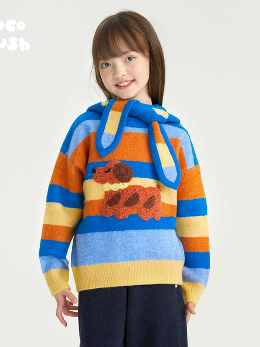 ニット・セーター Multi Color Sweater + Hat / 110cm poco blush | Baguette Puppy Striped Hooded Set パピー ボーダー ニットセット【mh0020028】