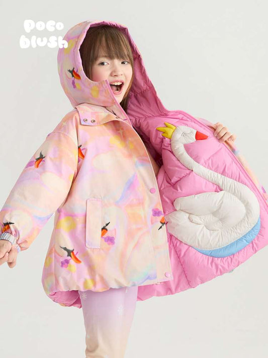 ロングコート Pink / 110cm poco blush | Elegant Swan Reversible Down Coat ホワイトグースダウン リバーシブルジャケット【mh0020005】