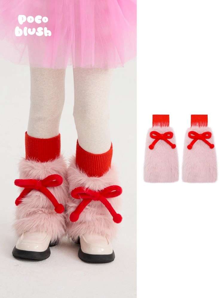 ベビーキッズその他アクセサリー Pink / S poco blush | Lamb's Bow Plush Leg Warmers シープボア リボン レッグウォーマー【mh0020019】
