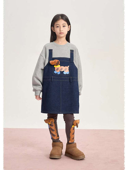 トレーナー・フーディ poco blush | Bread Puppy Denim Fleece Sweater デニム 切替 裏起毛 トレーナー【mh0020003】