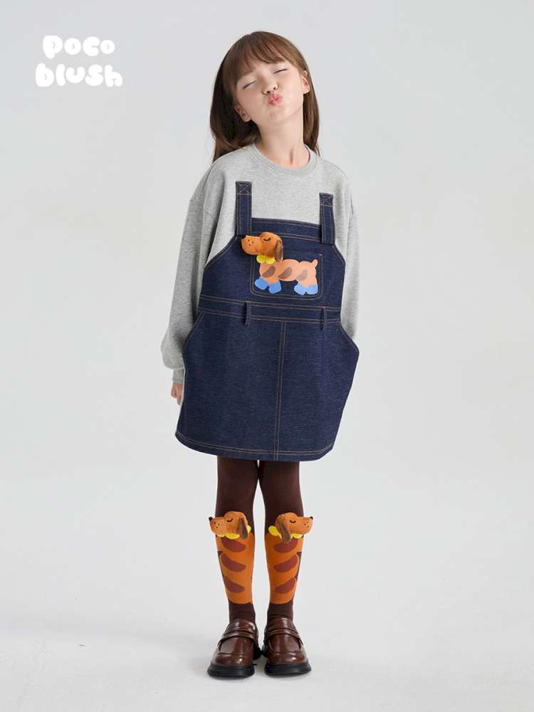 トレーナー・フーディ poco blush | Bread Puppy Denim Fleece Sweater デニム 切替 裏起毛 トレーナー【mh0020003】