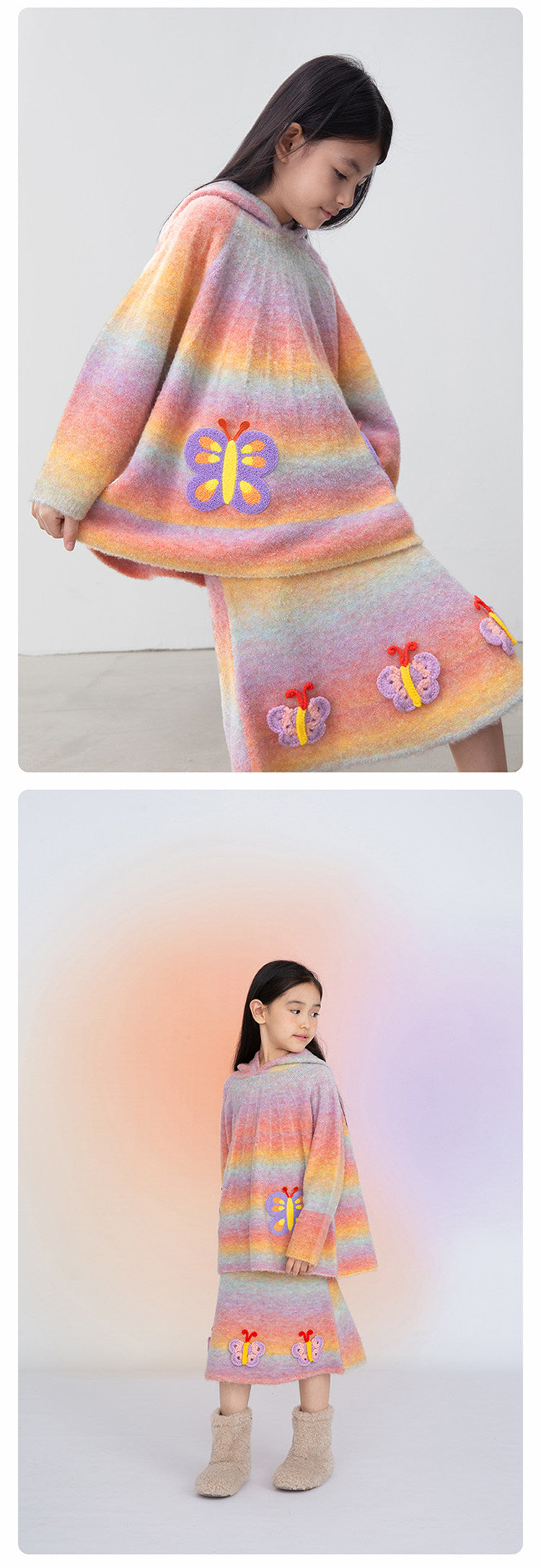 長袖セットアップ poco blush | Butterfly Shadow Wool Knit Suit 杢調 グラデーション ニットセットアップ【mh0020008】