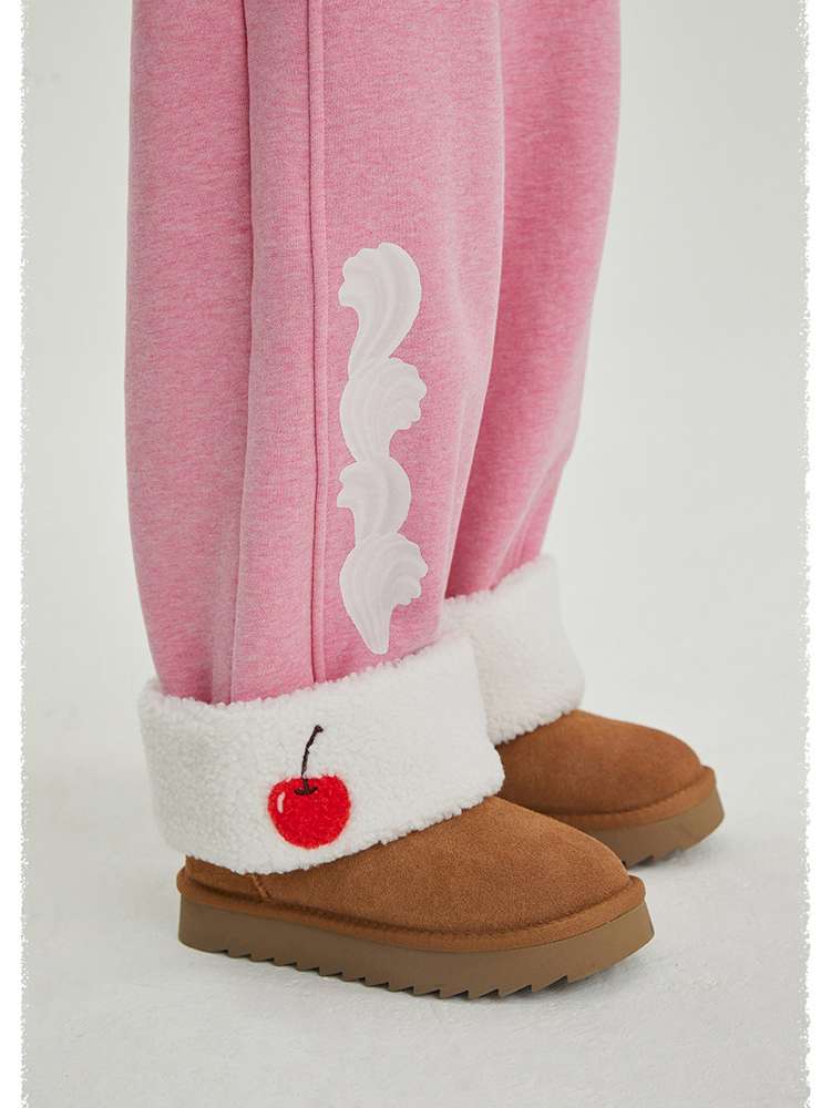 ロングパンツ・スウェットパンツ poco blush | Cherry & Cream Heart Pocket Fleece Pants ハートポケット 裏起毛 フリースパンツ【mh0020031】