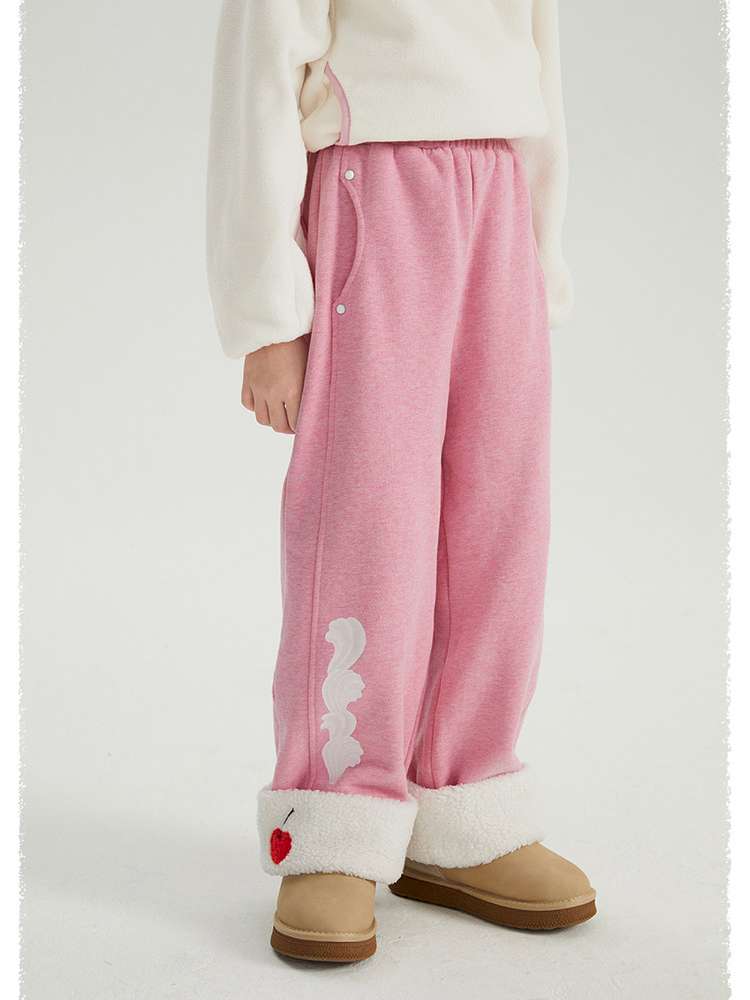 ロングパンツ・スウェットパンツ poco blush | Cherry & Cream Heart Pocket Fleece Pants ハートポケット 裏起毛 フリースパンツ【mh0020031】