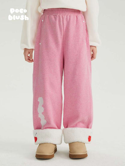 ロングパンツ・スウェットパンツ poco blush | Cherry & Cream Heart Pocket Fleece Pants ハートポケット 裏起毛 フリースパンツ【mh0020031】
