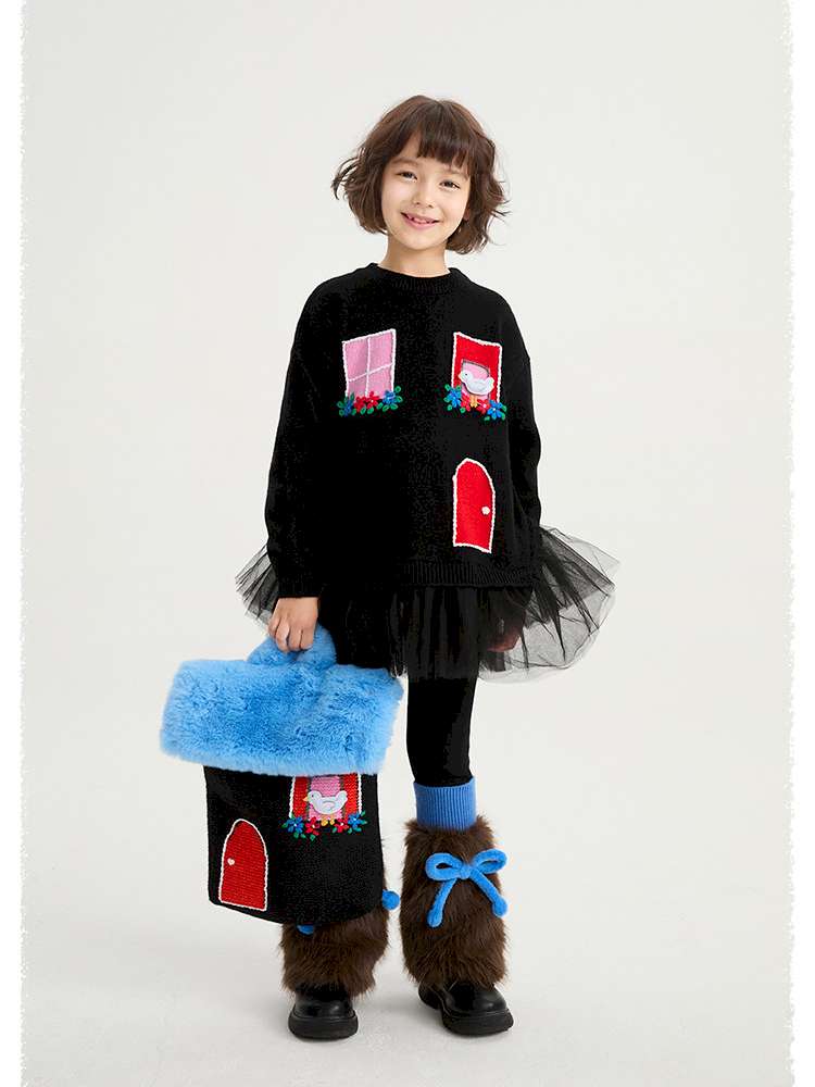 長袖ワンピース poco blush | Concert Windowsill Mesh Sweater チュール使い ウールニットワンピース【mh0020022】