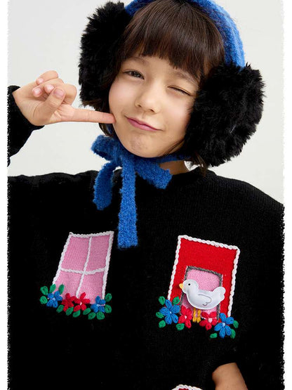 長袖ワンピース poco blush | Concert Windowsill Mesh Sweater チュール使い ウールニットワンピース【mh0020022】