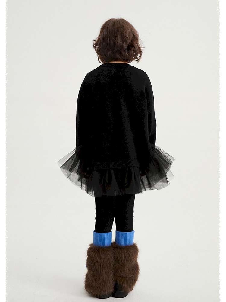 長袖ワンピース poco blush | Concert Windowsill Mesh Sweater チュール使い ウールニットワンピース【mh0020022】