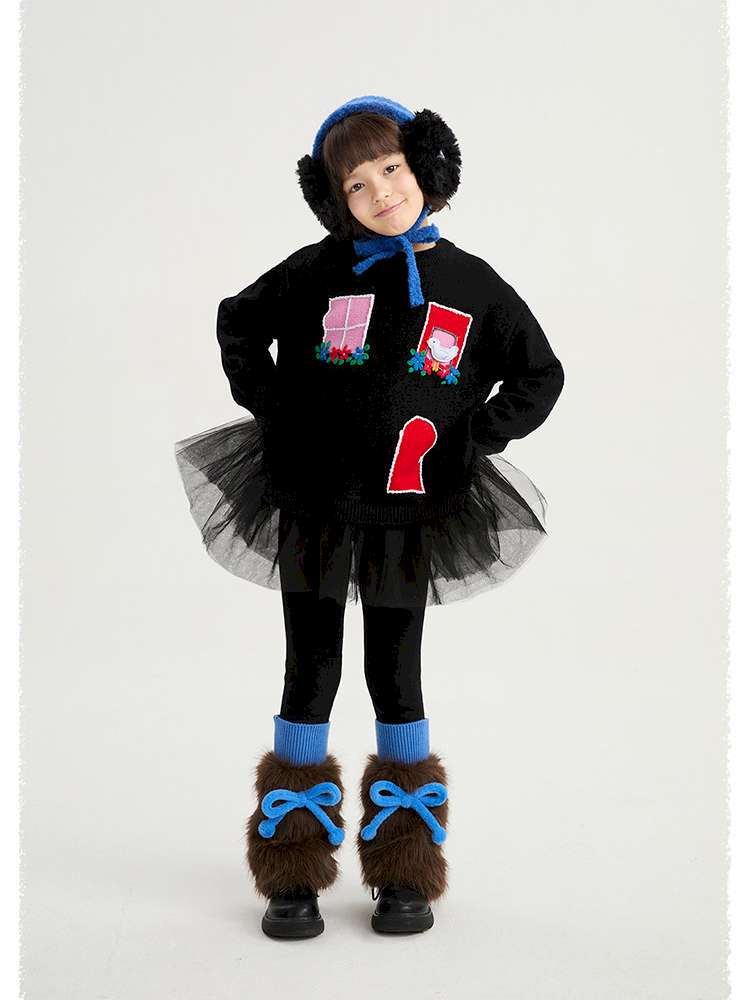 長袖ワンピース poco blush | Concert Windowsill Mesh Sweater チュール使い ウールニットワンピース【mh0020022】