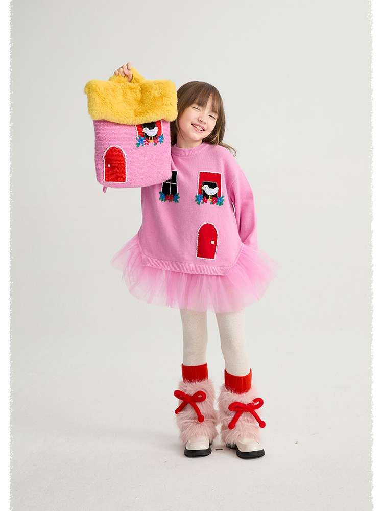 長袖ワンピース poco blush | Concert Windowsill Mesh Sweater チュール使い ウールニットワンピース【mh0020022】