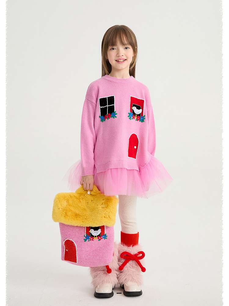 長袖ワンピース poco blush | Concert Windowsill Mesh Sweater チュール使い ウールニットワンピース【mh0020022】