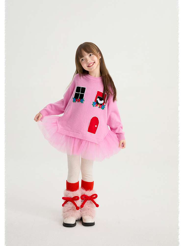 長袖ワンピース poco blush | Concert Windowsill Mesh Sweater チュール使い ウールニットワンピース【mh0020022】