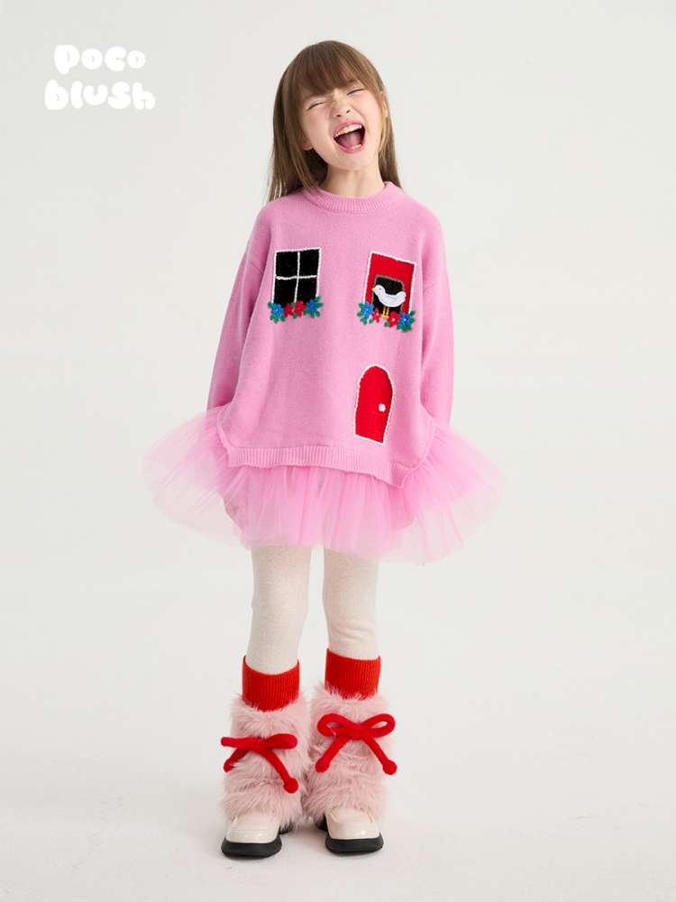 長袖ワンピース poco blush | Concert Windowsill Mesh Sweater チュール使い ウールニットワンピース【mh0020022】