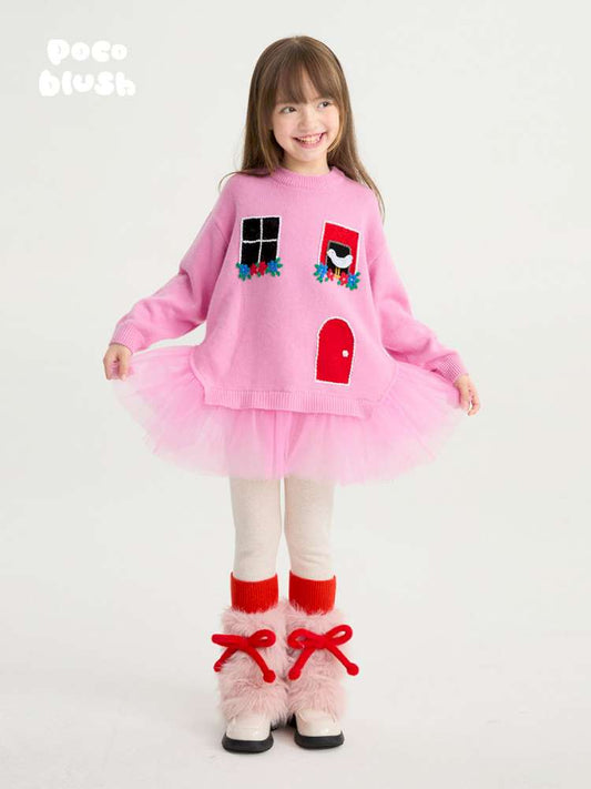 長袖ワンピース poco blush | Concert Windowsill Mesh Sweater チュール使い ウールニットワンピース【mh0020022】