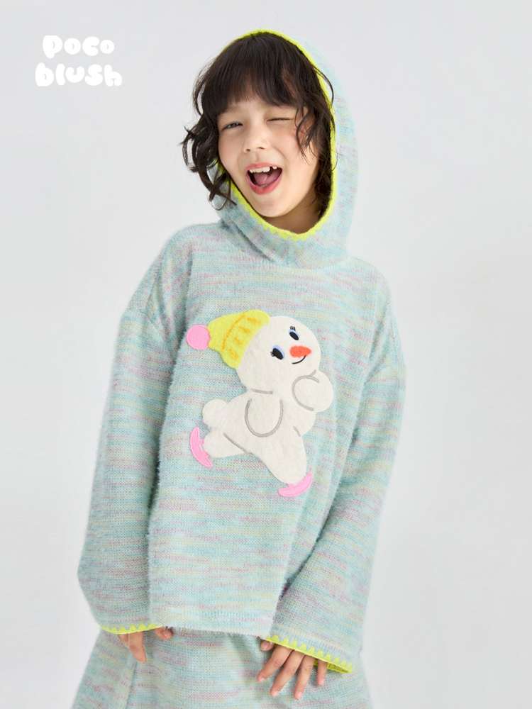 長袖セットアップ poco blush | Hooded Woolen Top Set ウール混 フーディー セットアップ【mh0020036】