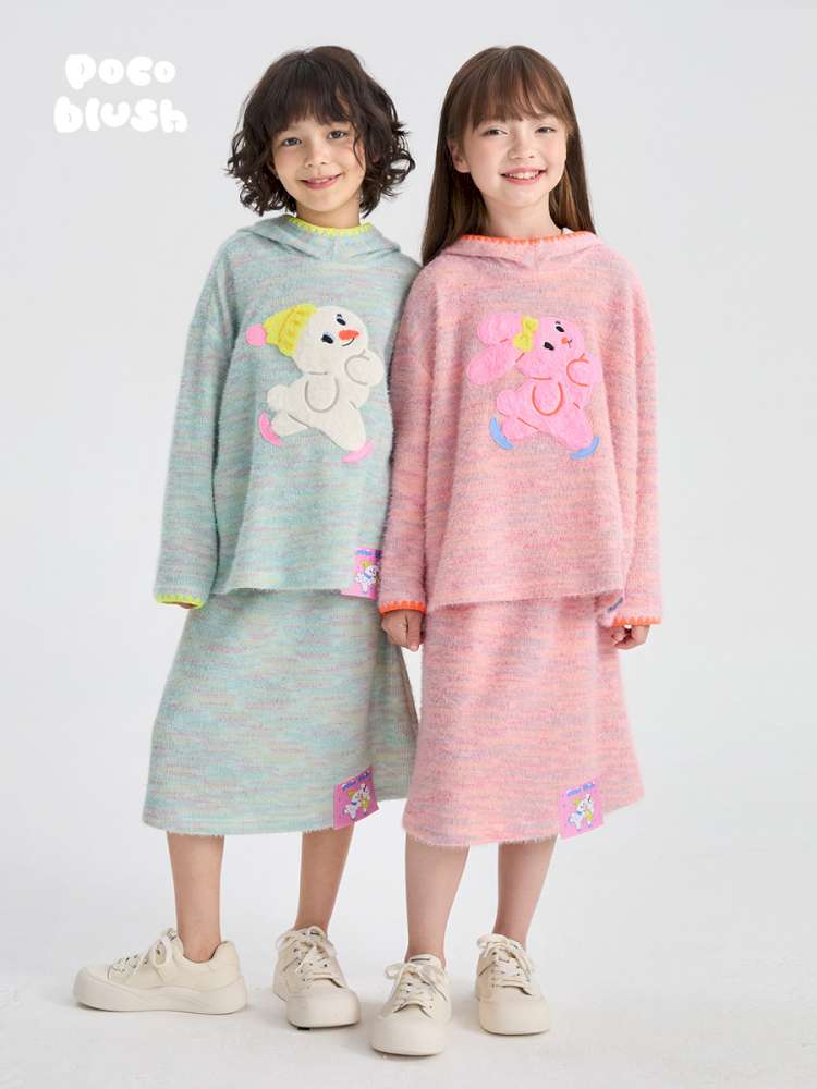 長袖セットアップ poco blush | Hooded Woolen Top Set ウール混 フーディー セットアップ【mh0020036】