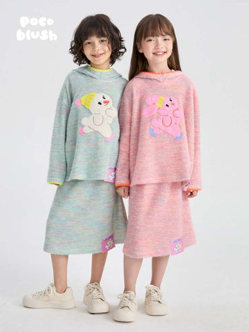 長袖セットアップ poco blush | Hooded Woolen Top Set ウール混 フーディー セットアップ【mh0020036】
