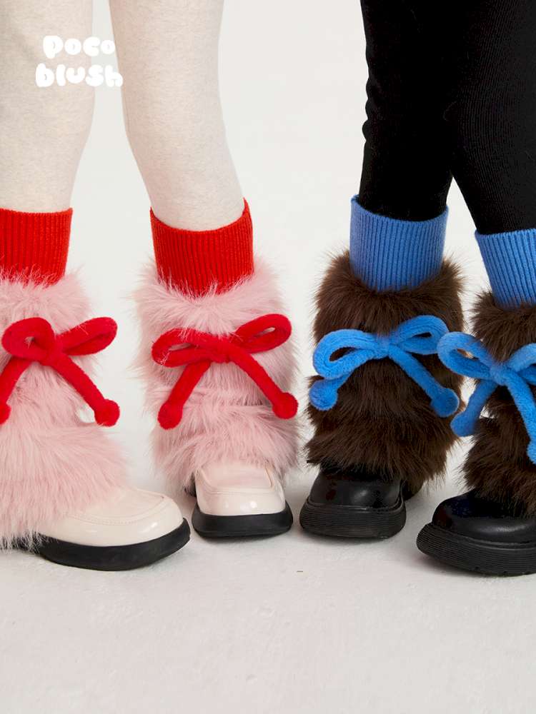 ベビーキッズその他アクセサリー poco blush | Lamb's Bow Plush Leg Warmers シープボア リボン レッグウォーマー【mh0020019】