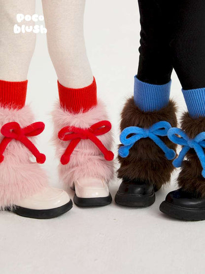ベビーキッズその他アクセサリー poco blush | Lamb's Bow Plush Leg Warmers シープボア リボン レッグウォーマー【mh0020019】