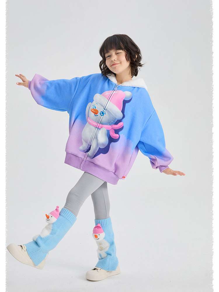 カーディガン・パーカー poco blush | Mousse Snowman Gradient Fleece Cardigan スノーマン グラデーション 裏起毛カーディガン【mh0020037】
