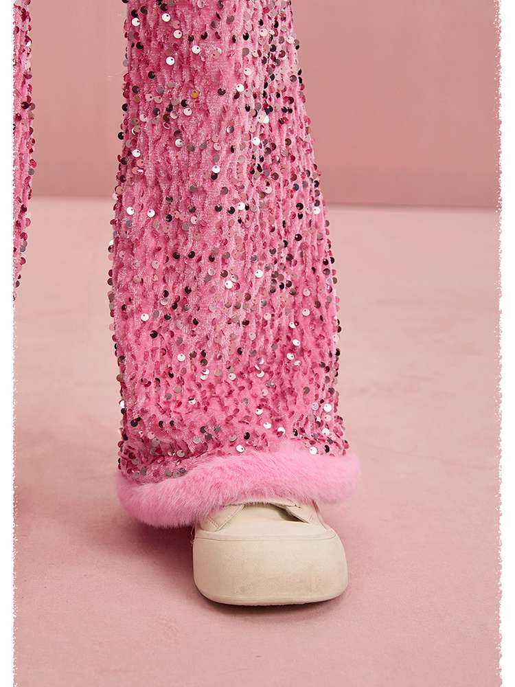 ロングパンツ・スウェットパンツ poco blush | Sequin Velvet Fleece Flared Pants スパンコール ベルベット フレアパンツ【mh0020012】