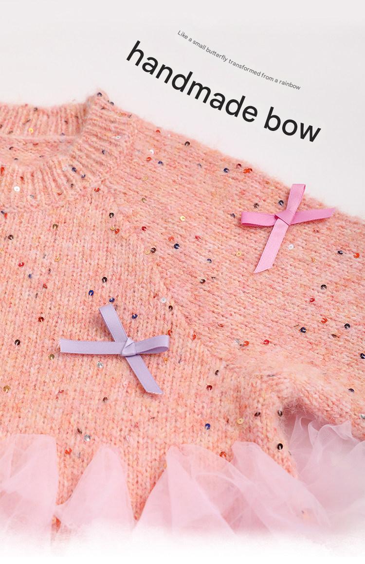 長袖ワンピース poco blush | Shining Bow Mesh Sweater Dress リボン チュール ニットワンピース【mh0020004】