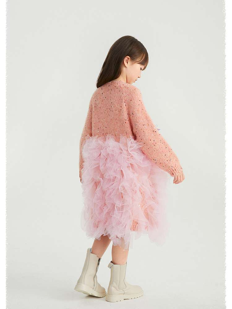 長袖ワンピース poco blush | Shining Bow Mesh Sweater Dress リボン チュール ニットワンピース【mh0020004】