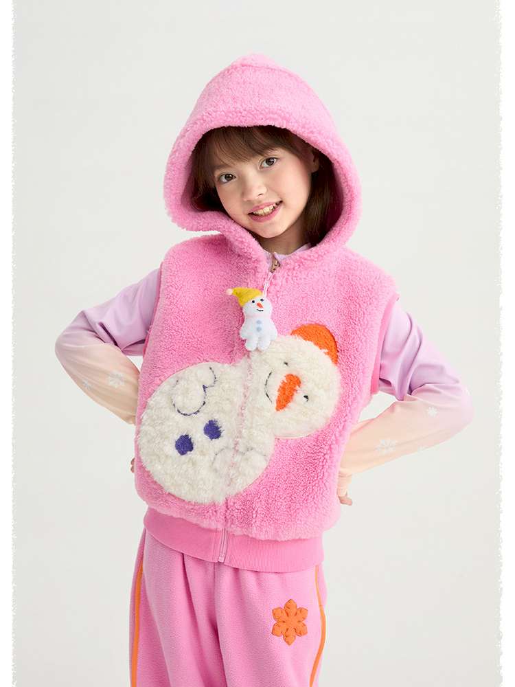 ベスト poco blush | Snowman Tumbler Hooded Fluffy Vest スノーマン フード付き シープボアベスト【mh0020015】