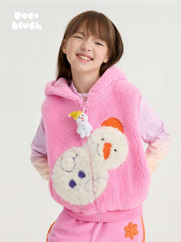 ベスト poco blush | Snowman Tumbler Hooded Fluffy Vest スノーマン フード付き シープボアベスト【mh0020015】