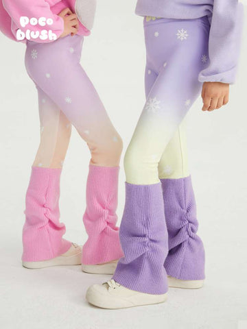 レギンスパンツ poco blush | Snowy Night Aurora Gradient Leggings 雪の結晶 グラデーション 裏起毛レギンス【mh0020033】