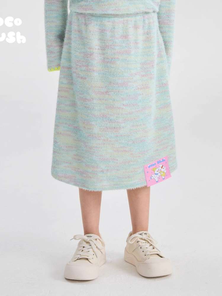 長袖セットアップ Sapphire Green Skirt / 110cm poco blush | Hooded Woolen Top Set ウール混 フーディー セットアップ【mh0020036】