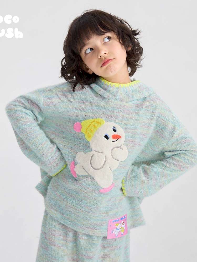 長袖セットアップ Sapphire Green Sweater / 110cm poco blush | Hooded Woolen Top Set ウール混 フーディー セットアップ【mh0020036】