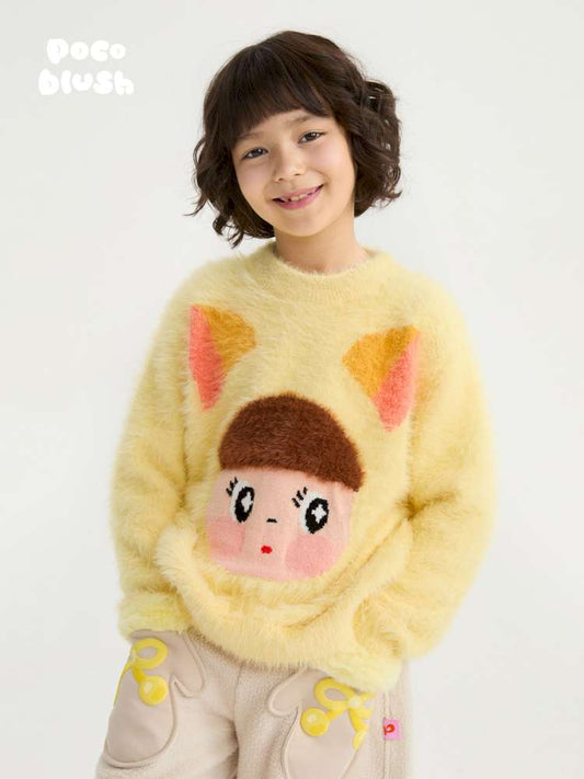 ニット・セーター Yellow / 110cm poco blush | Bangs Kitten Jacquard Sweater 猫ジャガード モコモコニット【mh0020025】