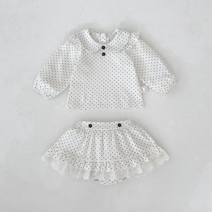 Polka Dot Blouse & Pants Set ドット柄 ブラウスセットアップ【mh0012398】 Creamy White / 73cm Engepapa