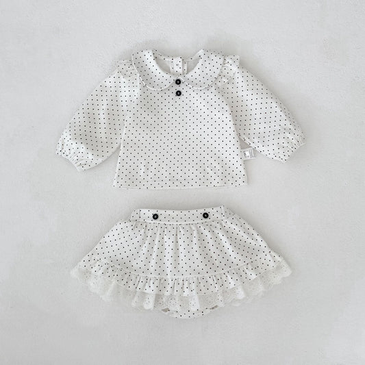 Polka Dot Blouse & Pants Set ドット柄 ブラウスセットアップ【mh0012398】 Creamy White / 73cm Engepapa