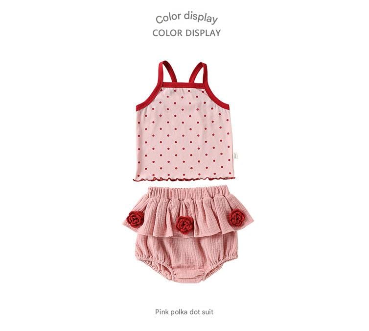 Polka Dot Cami Blooms Set ドット柄 キャミソール ブルマ セット【mh0013029】 Beitaoya ノースリーブセットアップ