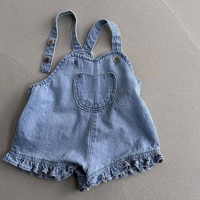 Polka Dot Denim Suspender Shorts ドット サロペットパンツ【mh0013283】 Denim Blue / 73cm yi nian ni サロペットパンツ・サスペンダーパンツ