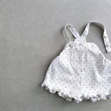 Polka Dot Denim Suspender Shorts ドット サロペットパンツ【mh0013283】 White / 73cm yi nian ni サロペットパンツ・サスペンダーパンツ