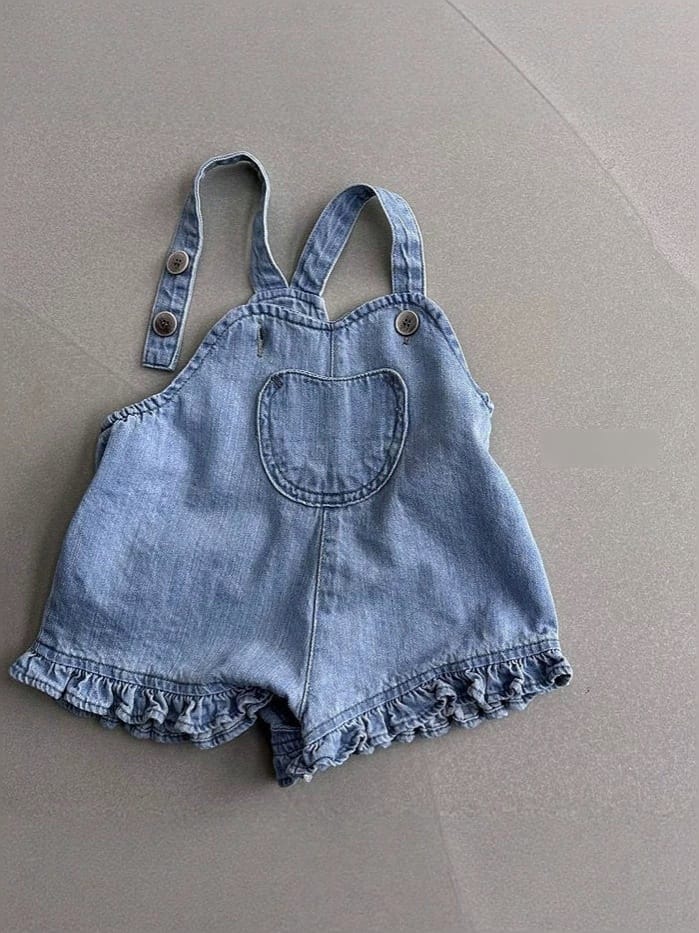 Polka Dot Denim Suspender Shorts ドット サロペットパンツ【mh0013283】 yi nian ni サロペットパンツ・サスペンダーパンツ